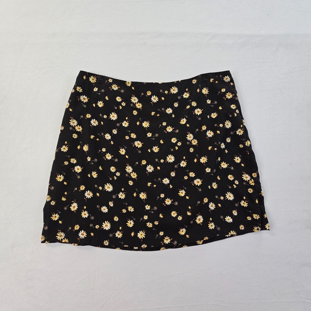 Forever 21 Womens L Black Yellow Daisy Floral Mini Skirt Y2K Cottagecore